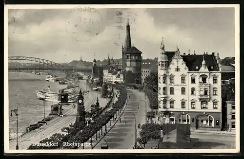 AK Düsseldorf, Rheinpartie mit Dampfer