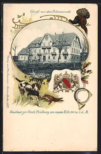 Passepartout-Lithographie Furtwangen, Gasthaus zur Stadt Freiburg am neuen Eck