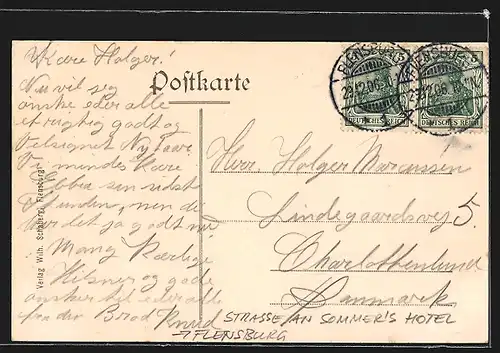 AK Flensburg, Strasse an Sommer`s Hotel