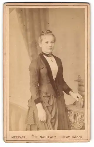 Fotografie Th. Nachtwey, Crimmitschau, Thiemestrasse, Elegante junge Dame mit Dutt und Brosche