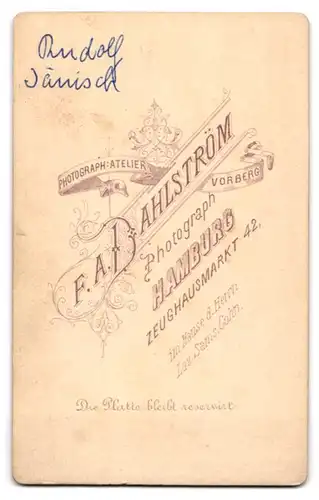 Fotografie F. A. Dahlström, Hamburg, Zeughausmarkt 42, Elegant gekleideter Herr mit Zwicker