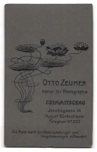 Fotografie Otto Zeumer, Crimmitschau, Jacobsgasse 14, Junge Dame im schwarzen Kleid mit Puffärmeln und weisser Bluse