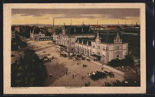 AK Düsseldorf, Hauptbahnhof mit Leuten