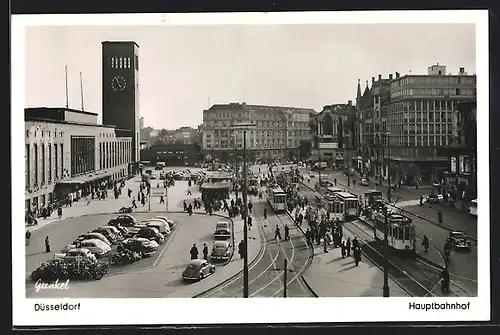 AK Düsseldorf, Strassenbahn am Hauptbahnhof