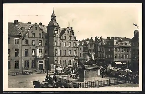 AK Düsseldorf, Marktplatz, Rathaus, Denkmal des Kurfürsten Johann Wilhelm