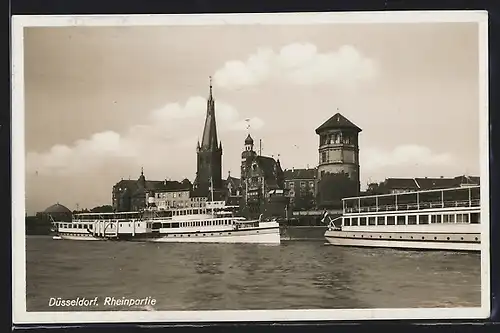 AK Düsseldorf, Rheinpartie mit Dampfern