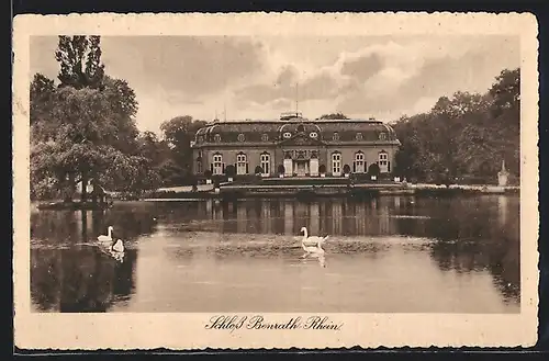 AK Düsseldorf, Schloss Benrath-Rhein mit Schwänen