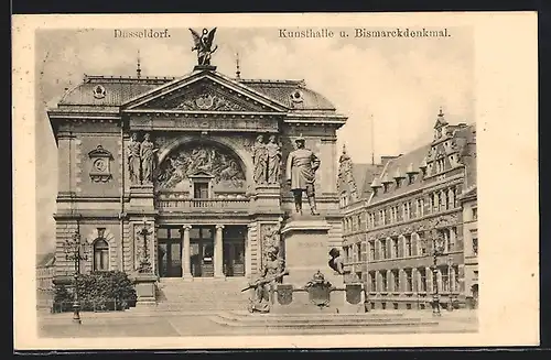AK Düsseldorf, Kunsthalle und Bismarckdenkmal