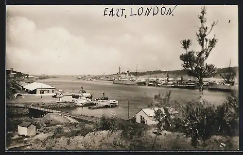 AK East London, Hafenansicht mit Brücke