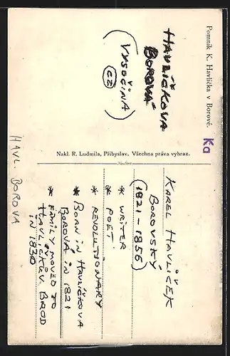 AK Havl. Borova, Pomnik K. Havlicka v Borové