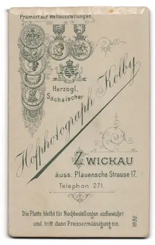 Fotografie Kolby, Zwickau, äuss. Plauensche Str.17, Junger BUrsche im schwarzen Anzug mit weisser Fliege und Flaum