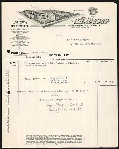 Rechnung Hersfeld 1933, Ad. Wever Mech. Weberei und Dampffärberei, Werkansicht