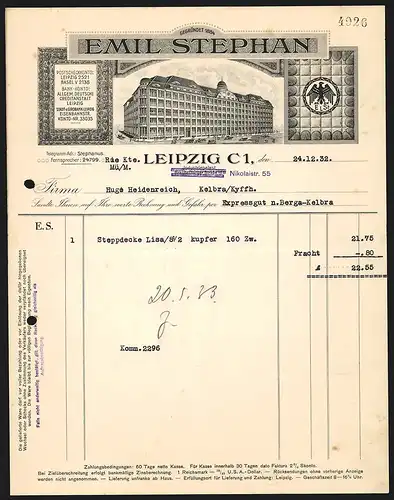 Rechnung Leipzig 1932, Emil Stephan, Ladenansicht