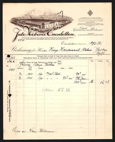 Rechnung Emsdetten i. Westf. 1932, Jute-Weberei Emsdetten, Werkansicht