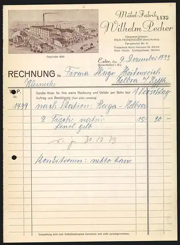 Rechnung Exter 1933, Möbel-Fabrik Wilhelm Pecher, Werkansicht