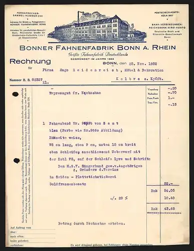 Rechnung Bonn 1932, Bonner Fahnenfabrik Bonn a. Rhein, Werkansicht