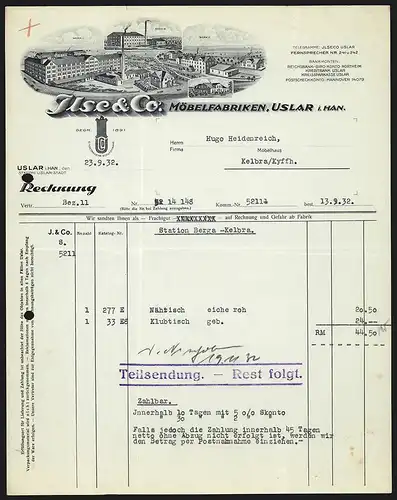 Rechnung Uslar i. Han. 1932, Ilse & Co. Möbelfabriken, Werkansichten