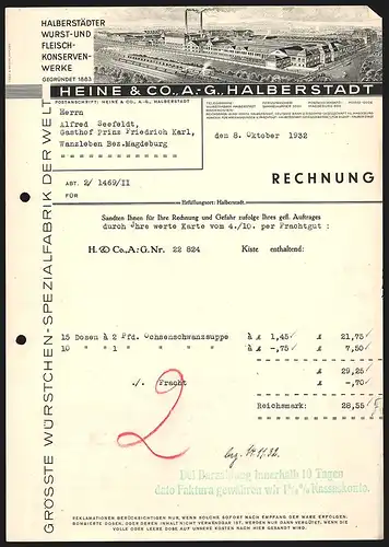 Rechnung Halberstadt 1932, Heine & Co. AG, Wurst- und Fleisch-Konserven-Werke, Werkansicht