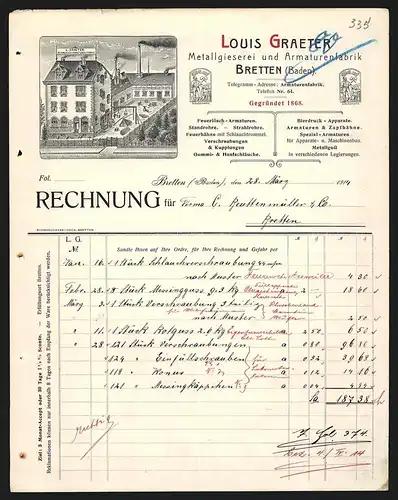 Rechnung Bretten 1914, Louis Graeter Metallgieserei und Armaturenfabrik, Werkansicht