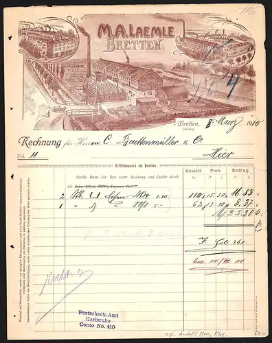Rechnung Bretten 1910, M. A. Laemle, Werkansichten und Lagerhäuser