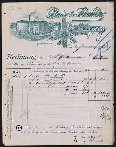 Rechnung Heilbronn a. N. 1899, Baier & Schneider Geschäftsbücher-Fabrik, Werkansicht