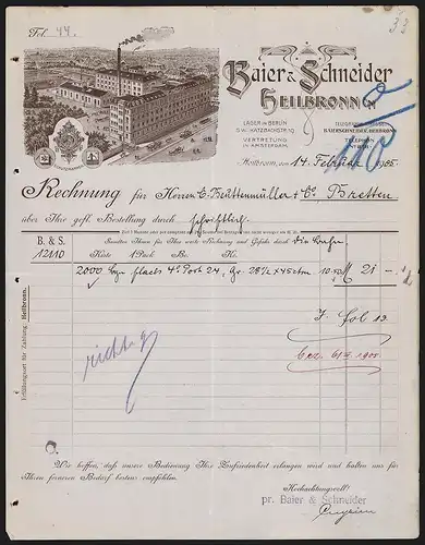 Rechnung Heilbronn 1905, Baier & Schneider, Werksansicht