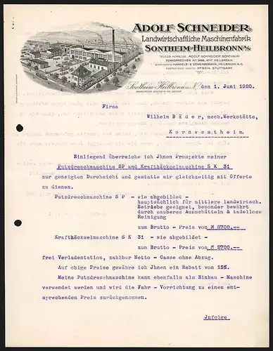 Rechnung Sontheim-Heilbronn 1920, Adolf Schneider Landwirtschaftliche Maschinenfabrik, Werkansicht
