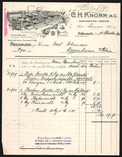 Rechnung Heilbronn a. N. 1914, C. H. Knorr AG Nahrungsmittel-Fabriken, Werkansicht