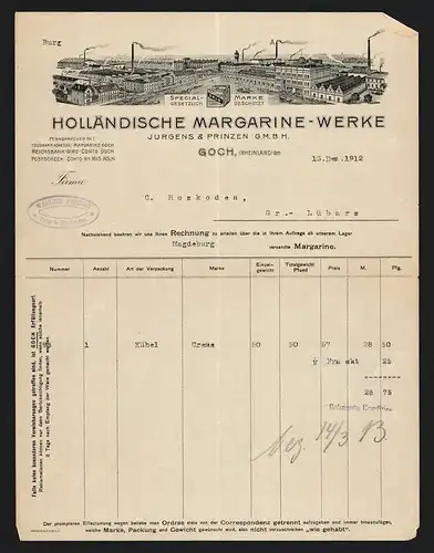 Rechnung Goch (Rheinland) 1912, Jurgens & Prinzen GmbH Holländische Margarine-Werke, Werkansicht
