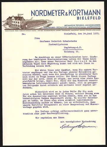 Rechnung Bielefeld 1933, Nordmeyer & Kortmann Mechanische Tischzeug- und Leinenweberei, Werkansicht