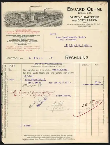 Rechnung Kieritzsch 1917, Eduard Oehme GmbH Dampf-Ölraffinerie und Destillation, Werkansicht