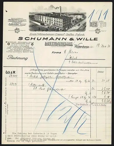 Rechnung Wittenberge 1924, Schumann & Wille Dampf-Seifen-Fabrik, Werkansicht