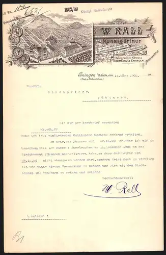 Rechnung Eningen u. Achalm 1903, W. Rall Kunstgärtner, Baumschulenbesitzer & Samenhandlung, Werkansicht