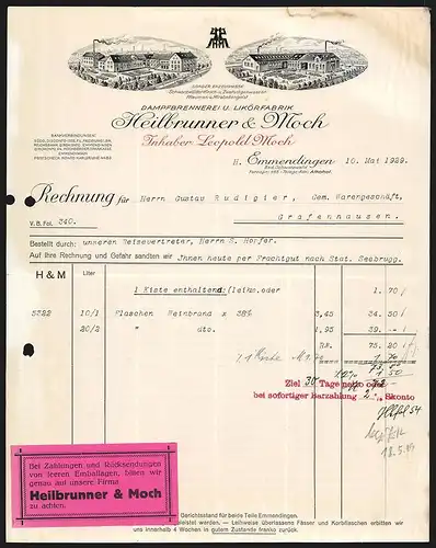 Rechnung Emmendingen 1929, Heilbrunner & Moch Dampfbrennerei und Likörfabrik, Werkansichten