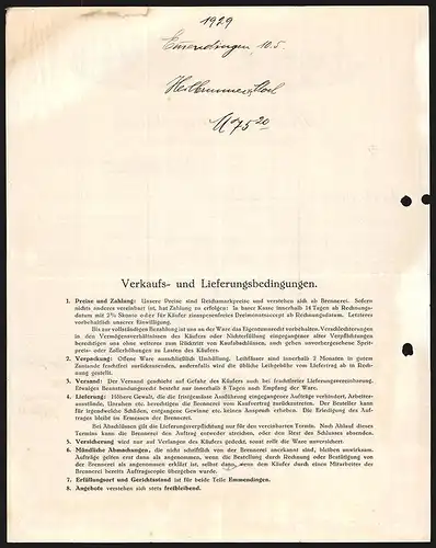 Rechnung Emmendingen 1929, Heilbrunner & Moch Dampfbrennerei und Likörfabrik, Werkansichten