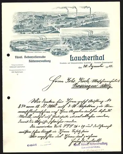 Rechnung Laucherthal 1912, Fürstl. Hohenzollernsche Hüttenverwaltung, Werkansichten