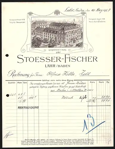 Rechnung Lahr /Baden 1907, Stoesser-Fischer, Ladenansicht mit Strassenbahn