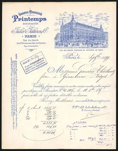 Rechnung Paris 1899, Jules Jaluzot & Cie. Grand Magasins du Printemps Nouveautés, Ladenansicht