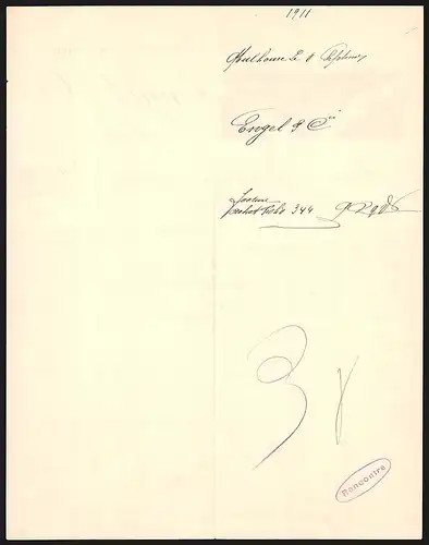Rechnung Mulhouse 1911, Engel & Cie. Filature de Laine Peignée, Werkansicht