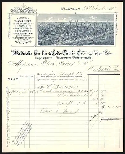 Rechnung Mulhouse 1895, Badische Anilin- & Soda-Fabrik Ludiwgshafen Rhin, Werkansicht