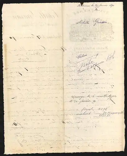 Rechnung Bordeaux 1890, Achille Grassin Aux 4 Frères, Robes & Manteaux, 24 & 26 Rue St. James, Ladenansicht