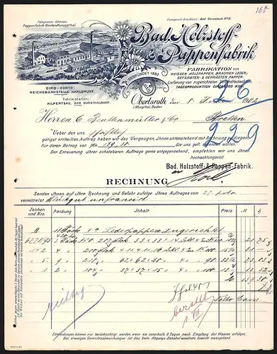 Rechnung Obertsroth 1902, Bad. Holzstoff- & Pappenfabrik, Werkansicht