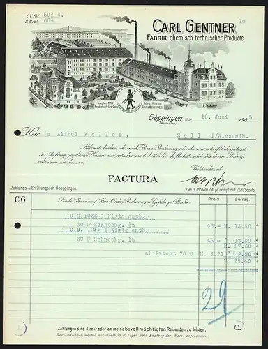 Rechnung Göppingen 1905, Carl Gentner Fabrik chemisch-technischer Producte, Werkansicht