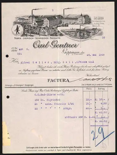 Rechnung Göppingen 1909, Carl Gentner Fabrik chemisch-technischer Producte, Werkansichten