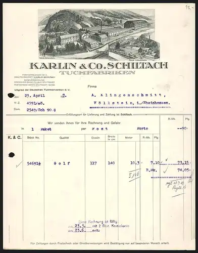 Rechnung Schiltach 1927, Karlin & Co. Tuchfabriken, Werkansichten