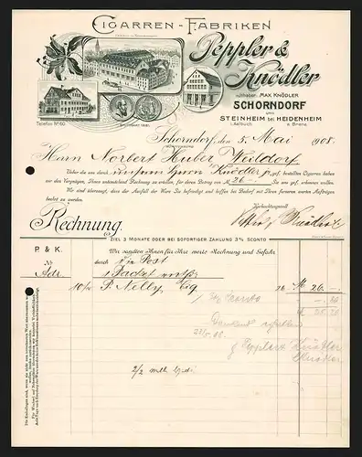 Rechnung Schorndorf 1908, Peppler & Knödler Cigarren-Fabriken, Werkansichten und Kontor
