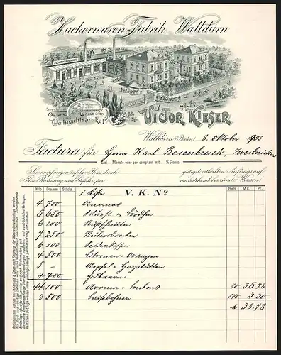 Rechnung Walldürn 1903, Victor Kieser Zuckerwaren-Fabrik, Werkansicht