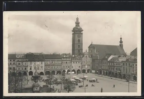 AK Budweis, Ringplatz mit Kirche