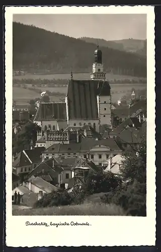 AK Prachatitz /Bayrische Ostmark, Ortspartie mit Kirche