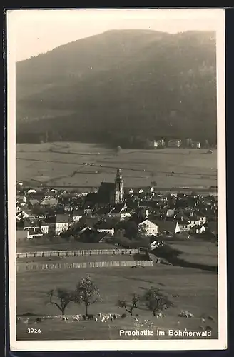 AK Prachatitz im Böhmerwald, Teilansicht mit Kirche